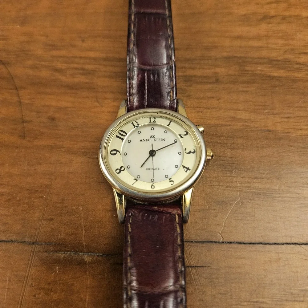 AK Anne Klein Watch Women‎ Instalite Gold Tone Leather Band Needs New Battery
